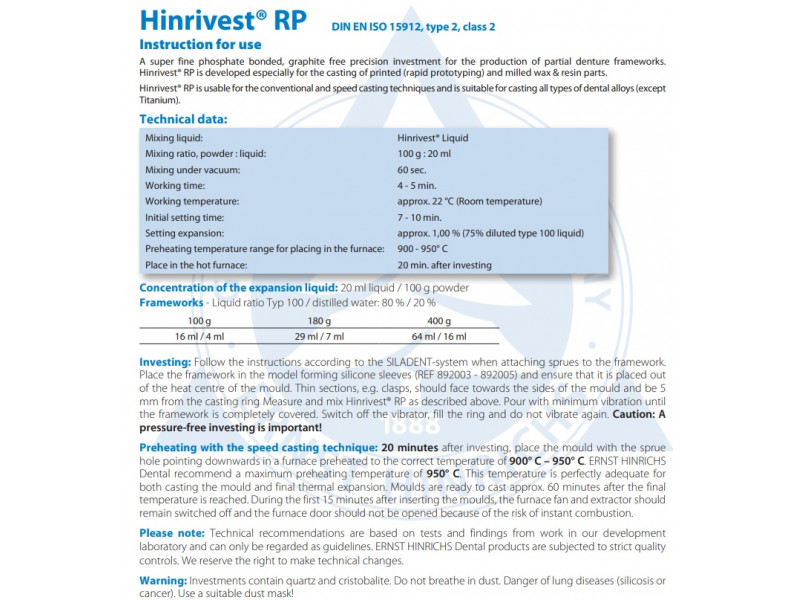Hinrivest RP investiční hmota pro 3D tisk 400g Promotion