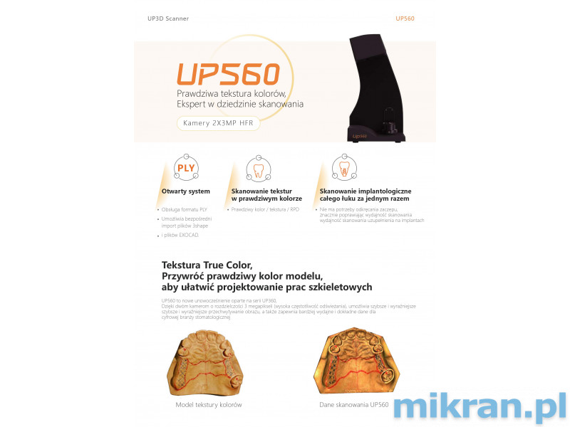 UP3D protetický skener UP560 + verze s EXOCAD nebo UPCAD